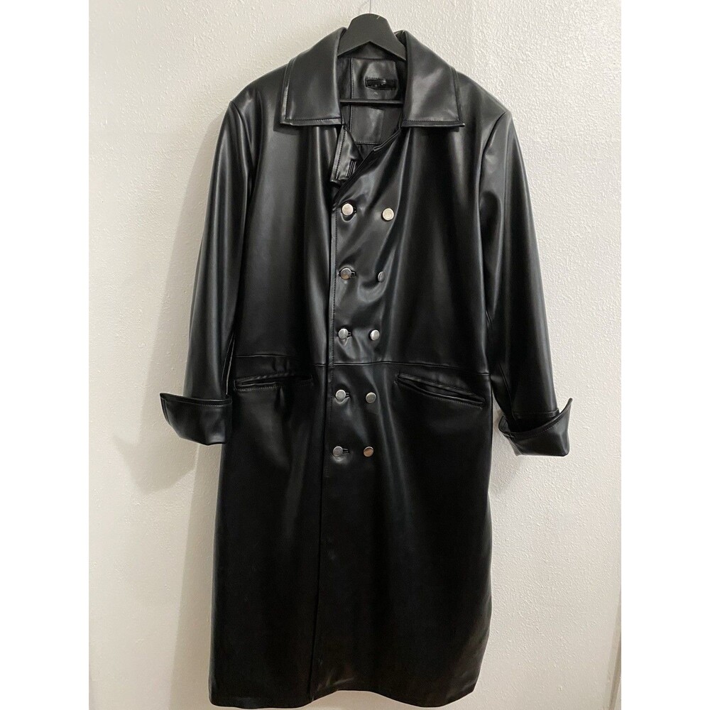 Echtes Leder Futter Rare Leather Trench Coat XL French Cuff Silver Buttons